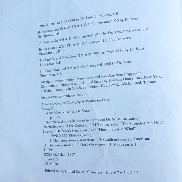 Vintage 1997 Dr Seuss Hardcover Book A Hatful of Seuss" Five Favorite - Picture 4 of 5